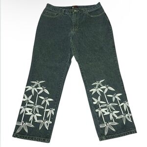 Vtg New York & Company 8 Cropped Denim Jeans 100% Cotton Painted Floral White